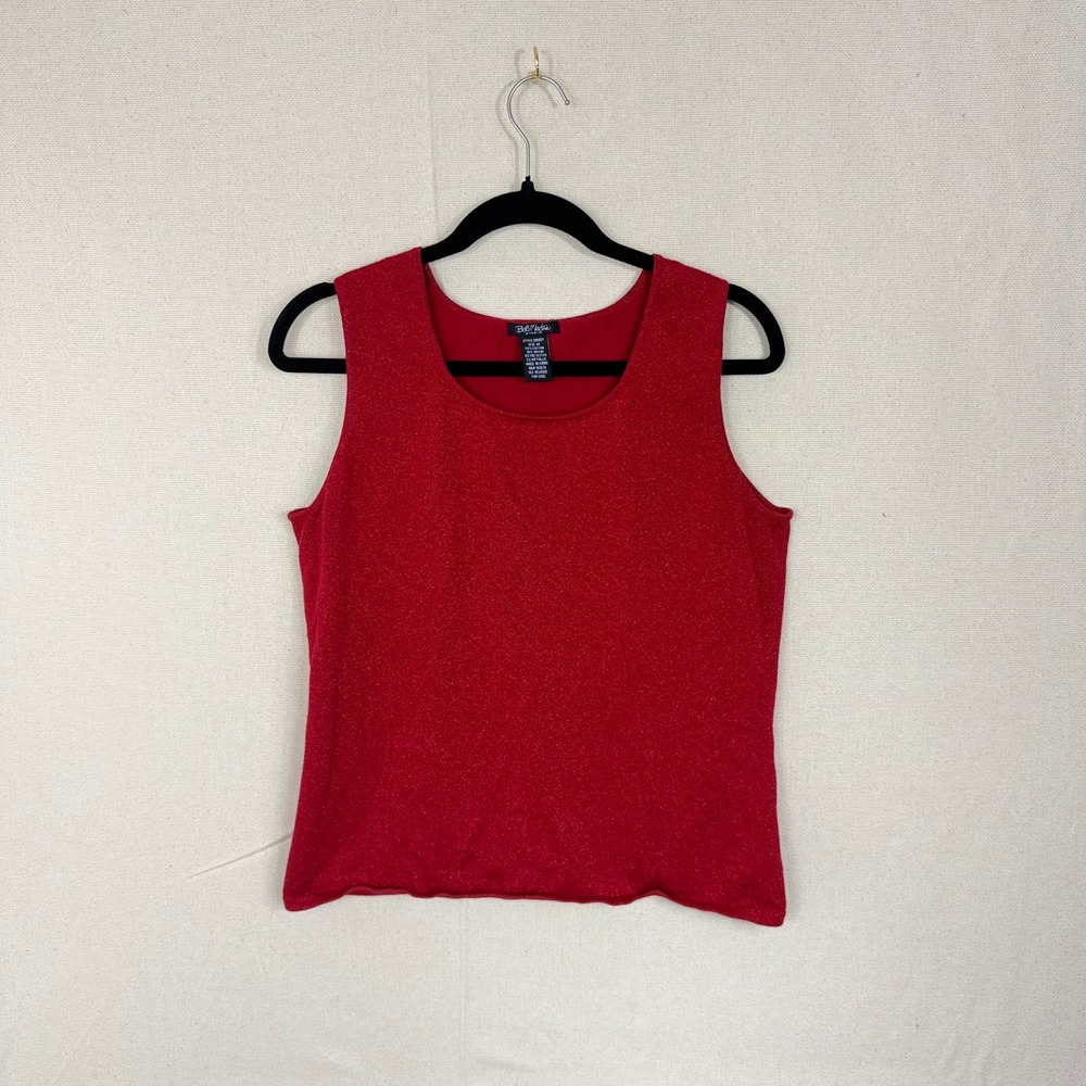 Vintage Bob Mackie Studio‎ Red Sparkle Knit Sleeveless Tank Top Women's Size M